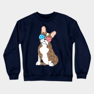 Brindle Boston Terrier Dog Patriot Cool Usa Flag Sunglasses Crewneck Sweatshirt